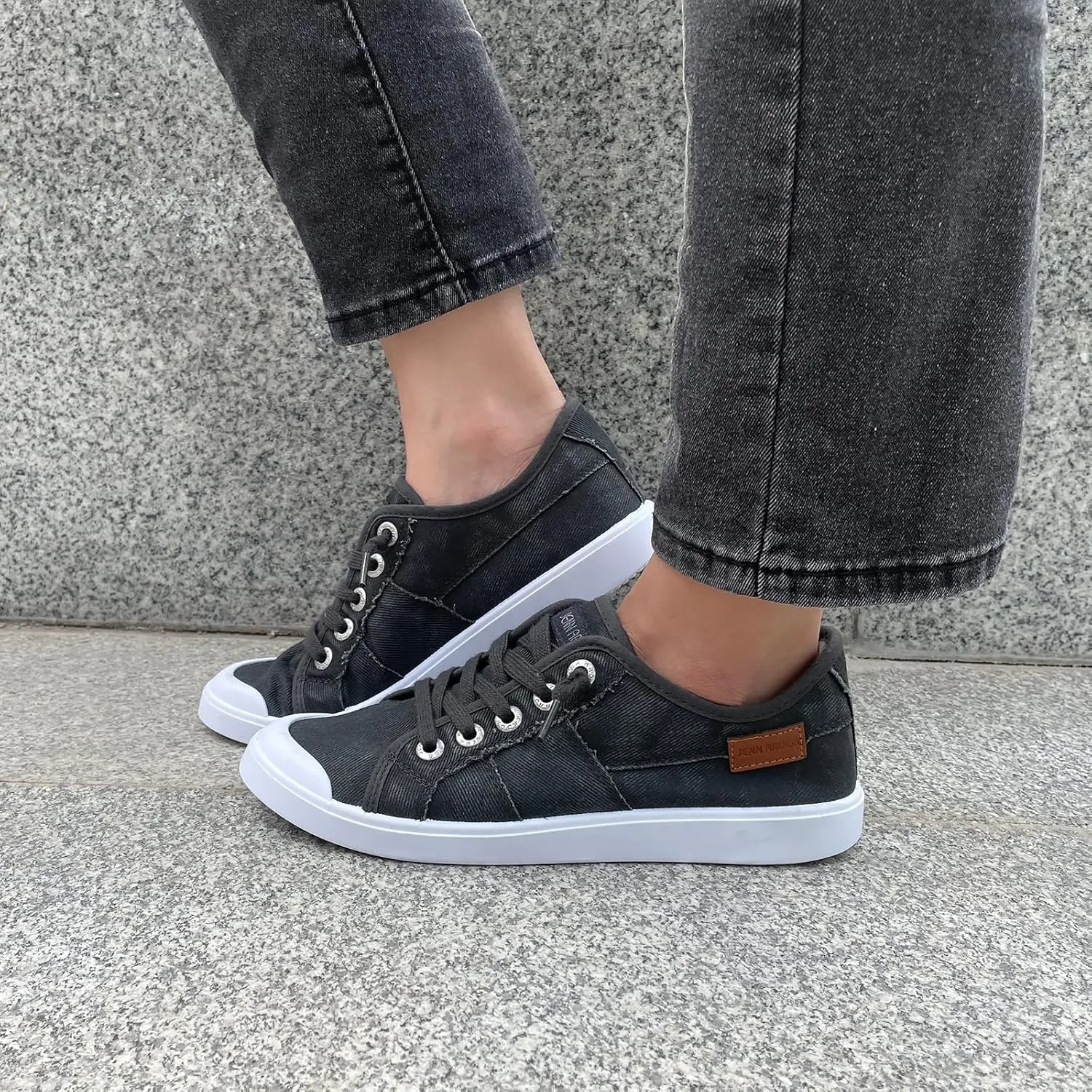 JENN ARDOR Women's Canvas Sneaker Slip-ons Loafers Shoes for Womens Fashion Casual Canvas Round Toe Soft Comfortable Walking Flats