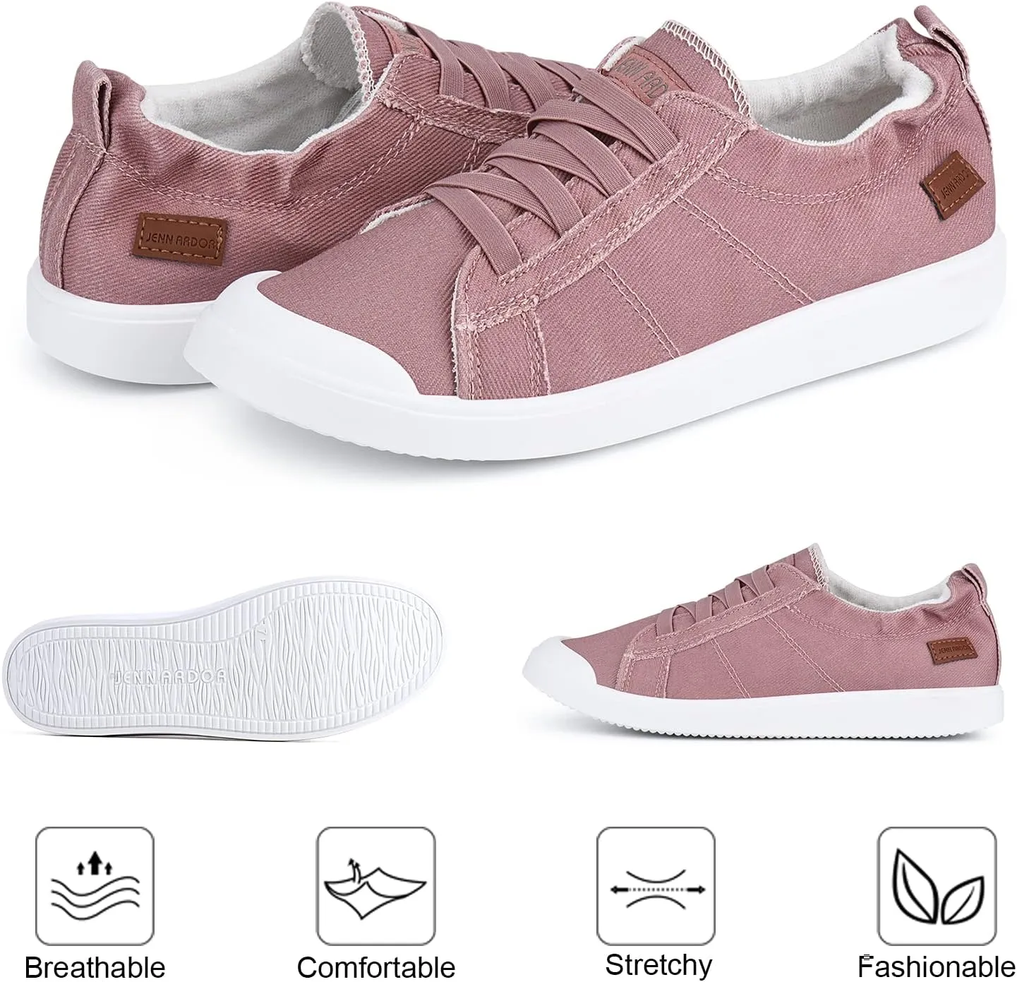 JENN ARDOR Women's Canvas Sneaker Slip-ons Loafers Shoes for Womens Fashion Casual Canvas Round Toe Soft Comfortable Walking Flats