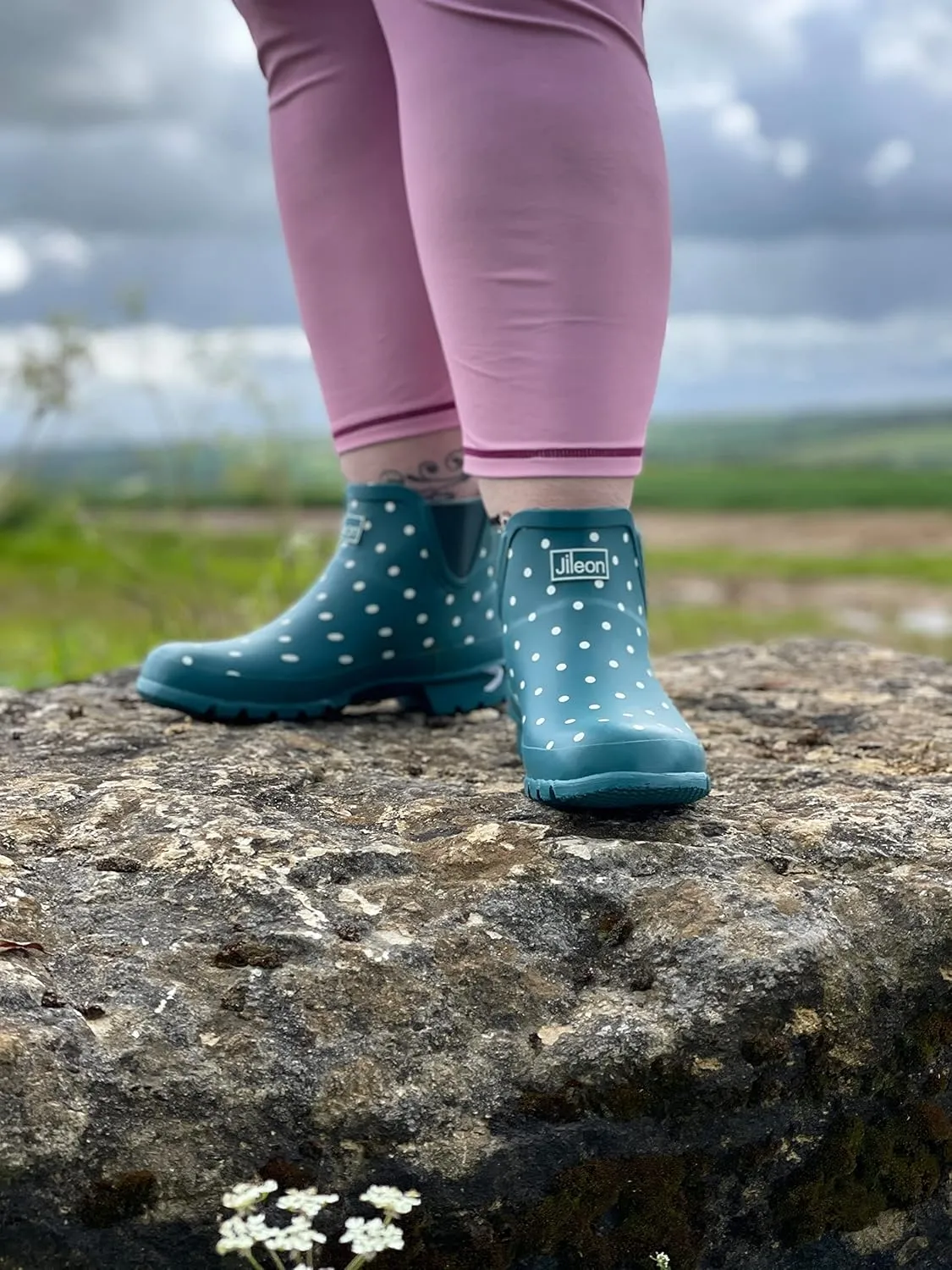 Jileon Womens Ankle Height Waterproof Rubber Rain Boots - Designed For Wide Feet & Wide Calves - Easy to Slip on and Off