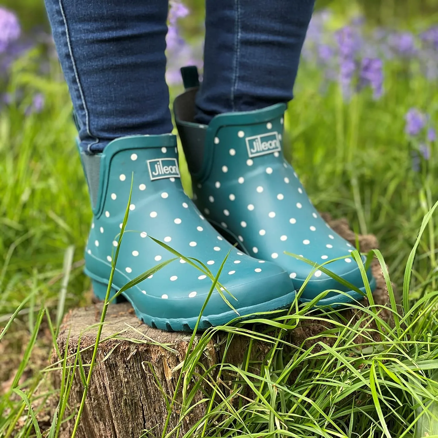 Jileon Womens Ankle Height Waterproof Rubber Rain Boots - Designed For Wide Feet & Wide Calves - Easy to Slip on and Off