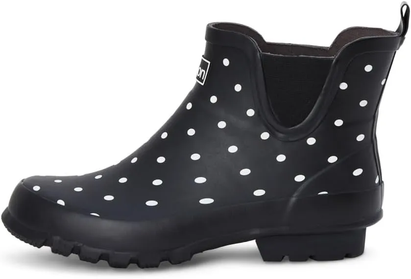 Jileon Womens Ankle Height Waterproof Rubber Rain Boots - Designed For Wide Feet & Wide Calves - Easy to Slip on and Off