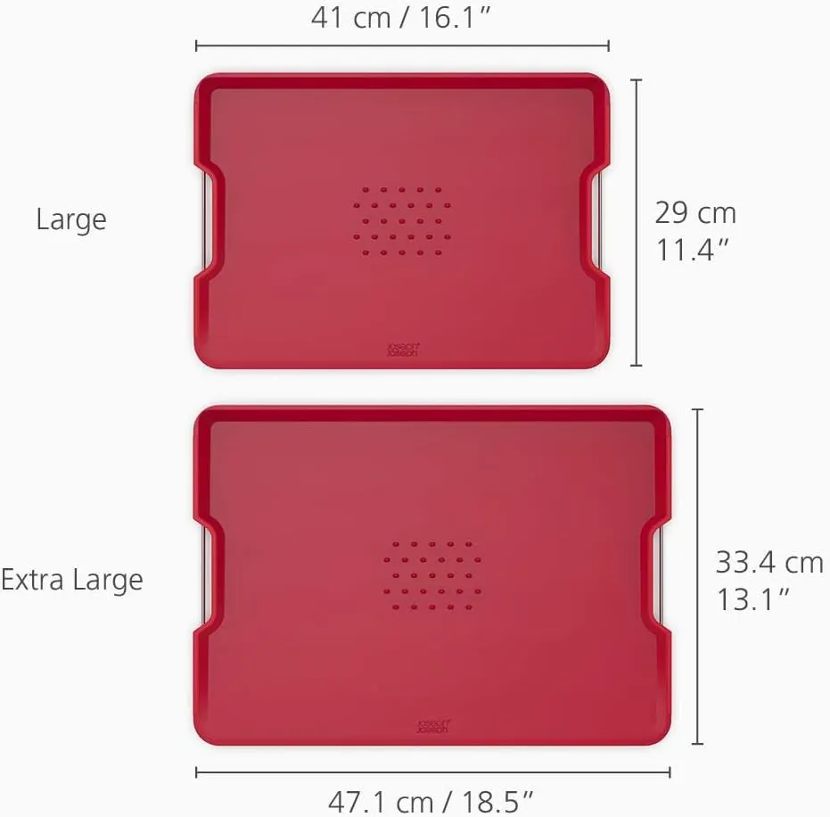 Joseph Joseph Cut&Carve Plus - Non-Slip, Multi-Function, Double-Sided Cutting Board for Food Preparation and Carving- Dishwasher Safe, Red