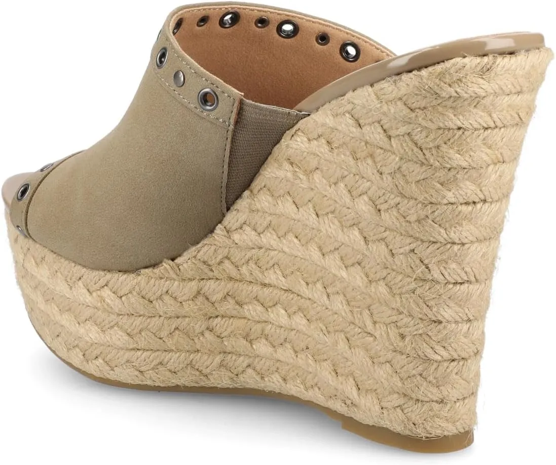 Journee Collection Womens Yari Espadrille Wedge Platform Sandals Slip On Open Round Toe Grommet Detail Summer Shoes