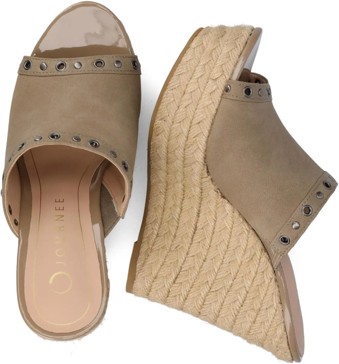 Journee Collection Womens Yari Espadrille Wedge Platform Sandals Slip On Open Round Toe Grommet Detail Summer Shoes