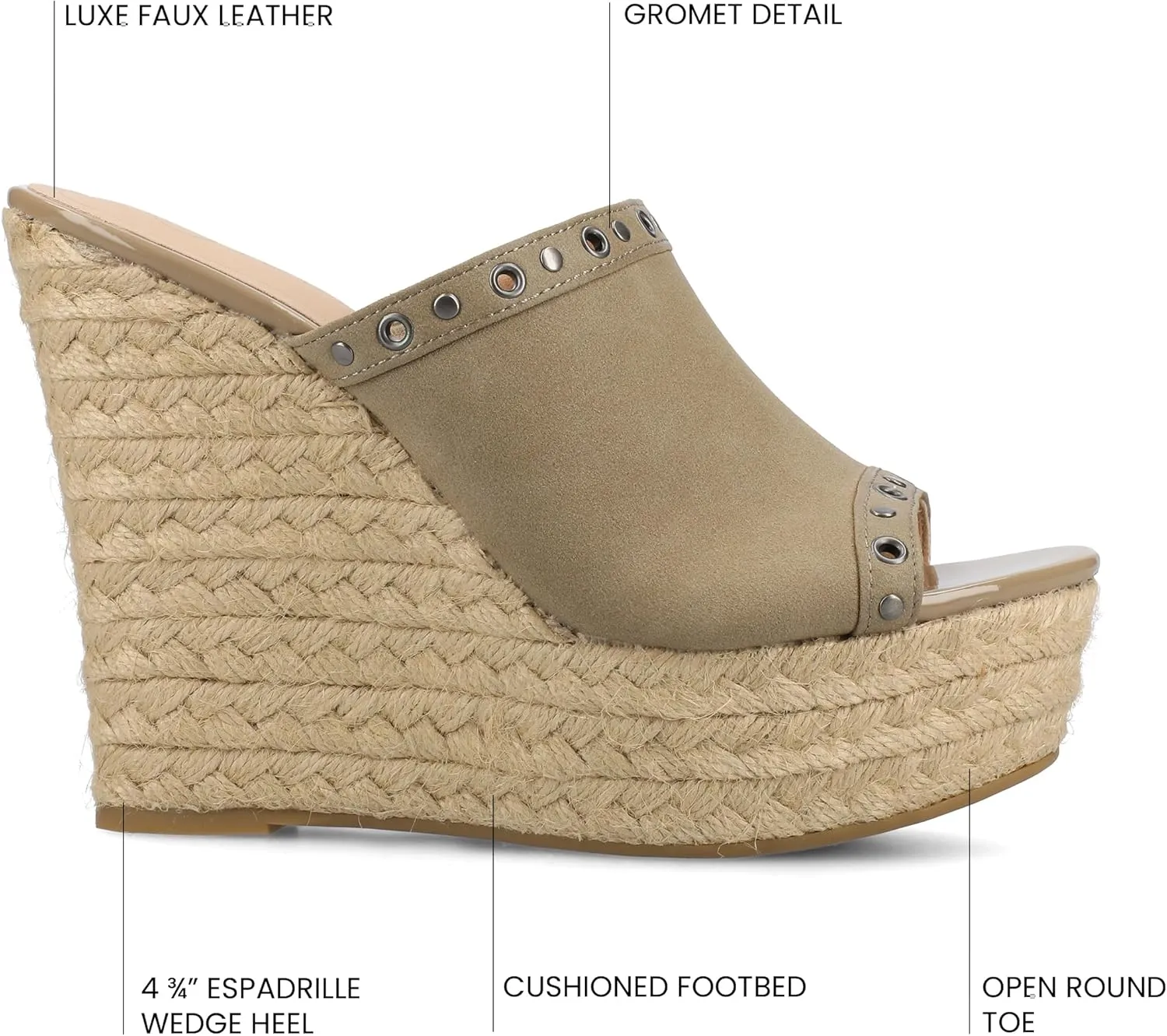 Journee Collection Womens Yari Espadrille Wedge Platform Sandals Slip On Open Round Toe Grommet Detail Summer Shoes