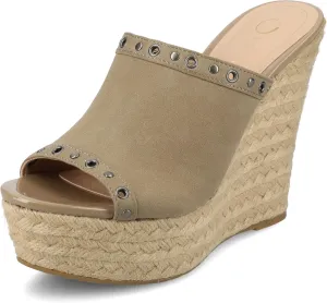 Journee Collection Womens Yari Espadrille Wedge Platform Sandals Slip On Open Round Toe Grommet Detail Summer Shoes