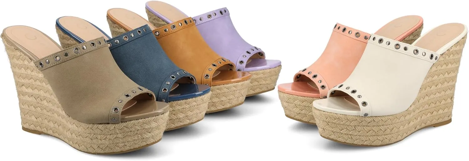 Journee Collection Womens Yari Espadrille Wedge Platform Sandals Slip On Open Round Toe Grommet Detail Summer Shoes