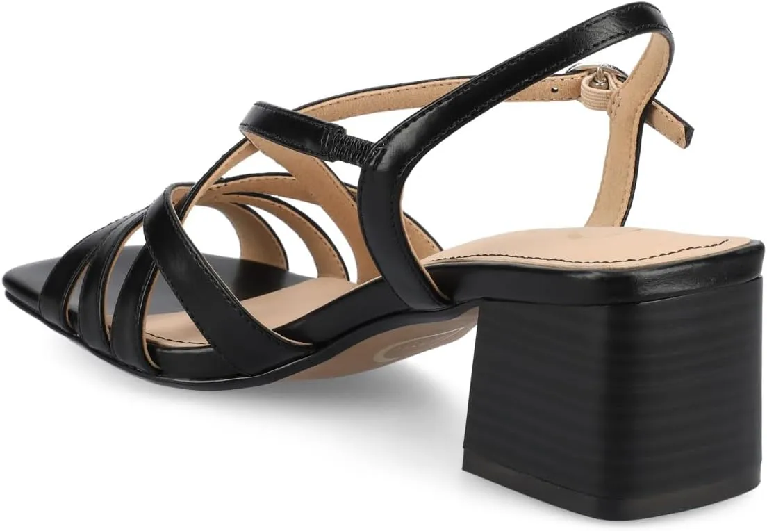 Journee Womens Block heel Cushioned Footbed Shyla Crisscross straps Faux Leather Multi Straps 2-3 inch heel Open Toe