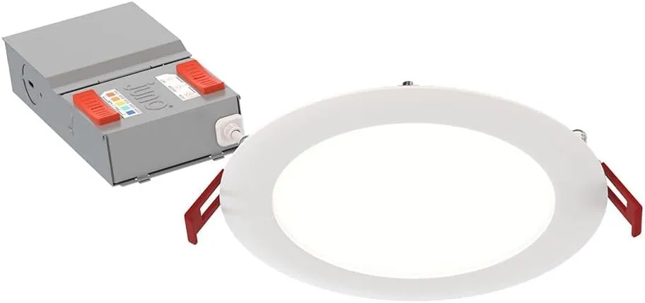 Juno WF6 ALO20 SWW5 90CRI MVOLT MW M6 Canless LED Wafer Downlight, Switchable White 2700K-5000K, Adjustable Lumens, Flat Trim, Matte White, 6-Inch