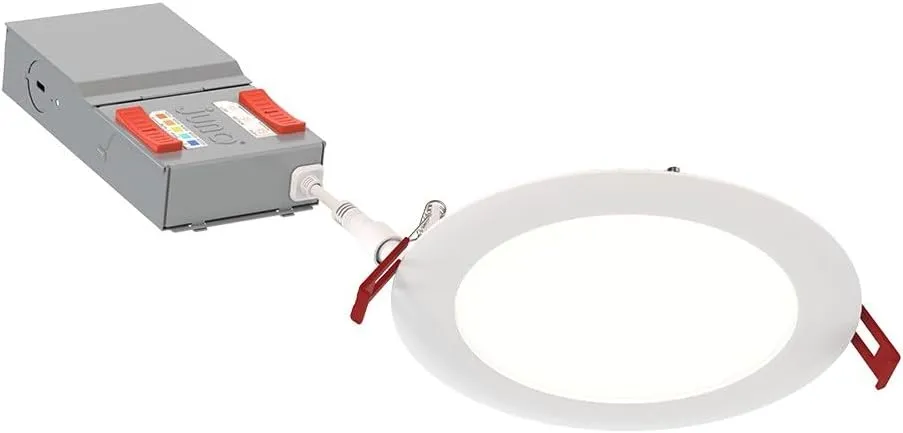 Juno WF6 ALO20 SWW5 90CRI MVOLT MW M6 Canless LED Wafer Downlight, Switchable White 2700K-5000K, Adjustable Lumens, Flat Trim, Matte White, 6-Inch