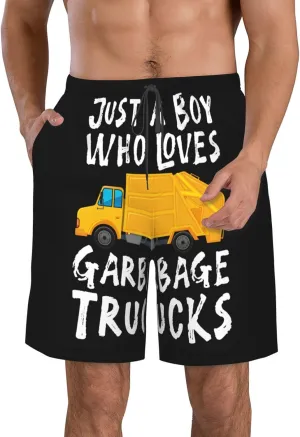 Just A Boy Who Loves Garbage Trucks Mens Swim Trunks Quick Dry Summer Beach Shorts