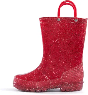K KomForme Girls Rain Boots,Kids Glitter Waterproof Boots with Easy-on Handles