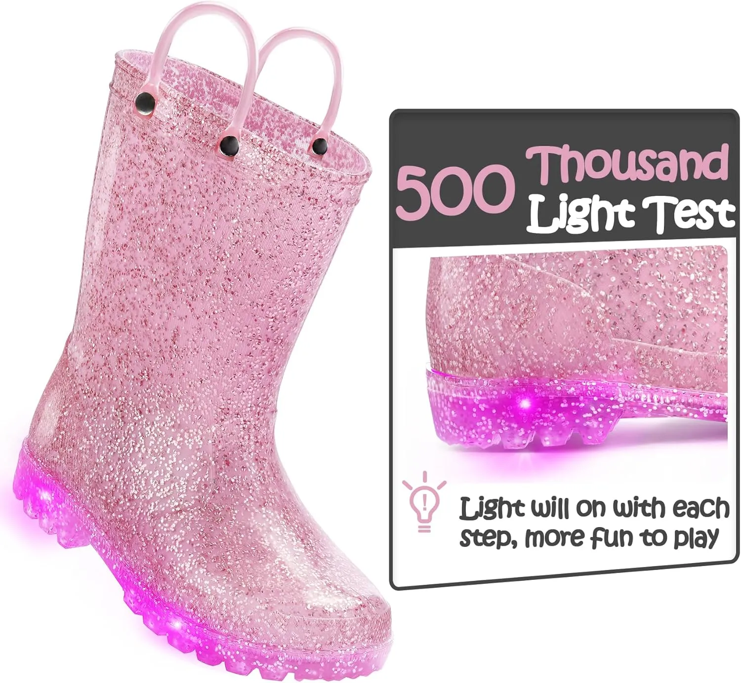 K KomForme Kids Rain Boots, Waterproof Light up Boots with Easy-on Handles