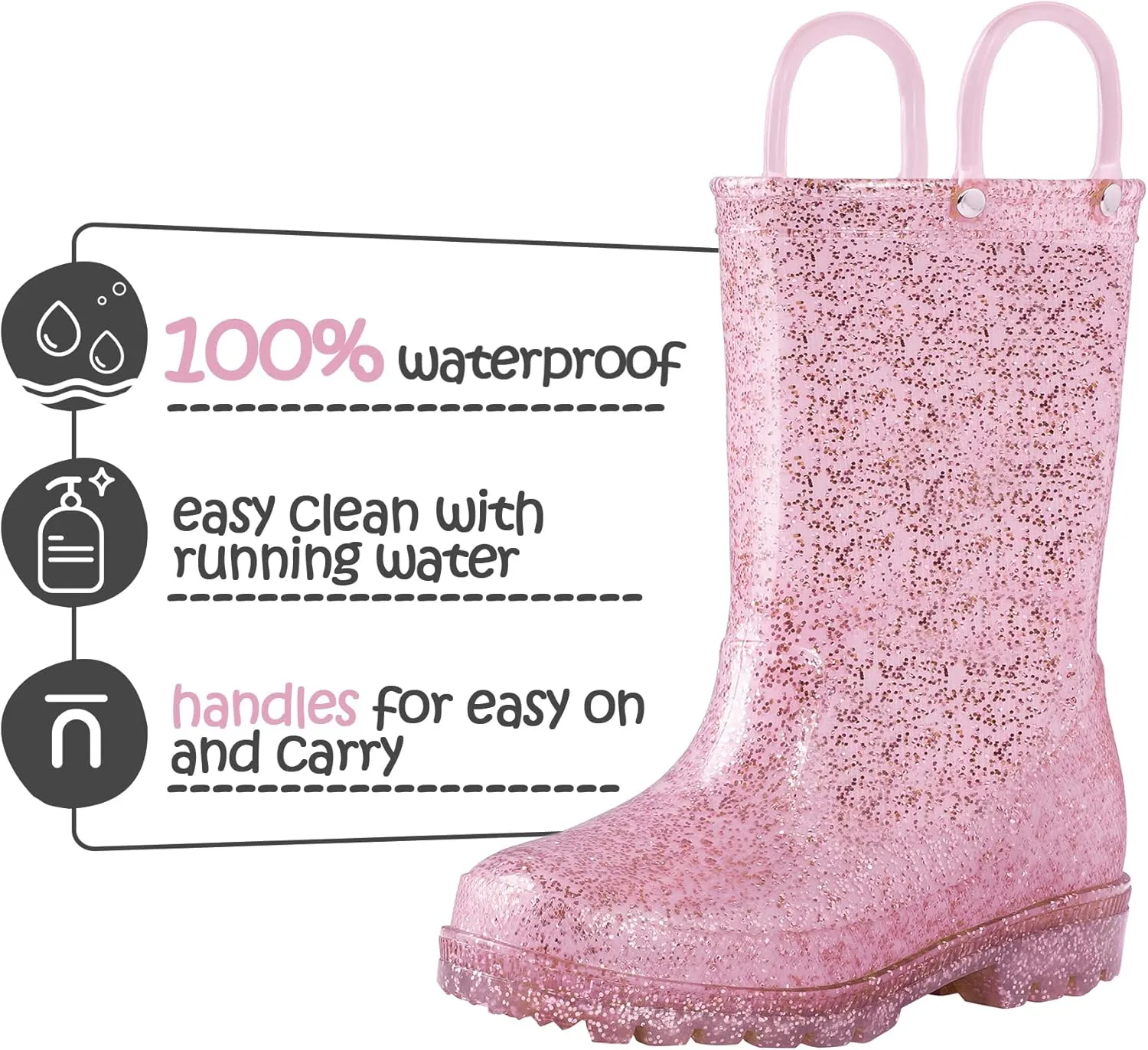 K KomForme Kids Rain Boots, Waterproof Light up Boots with Easy-on Handles