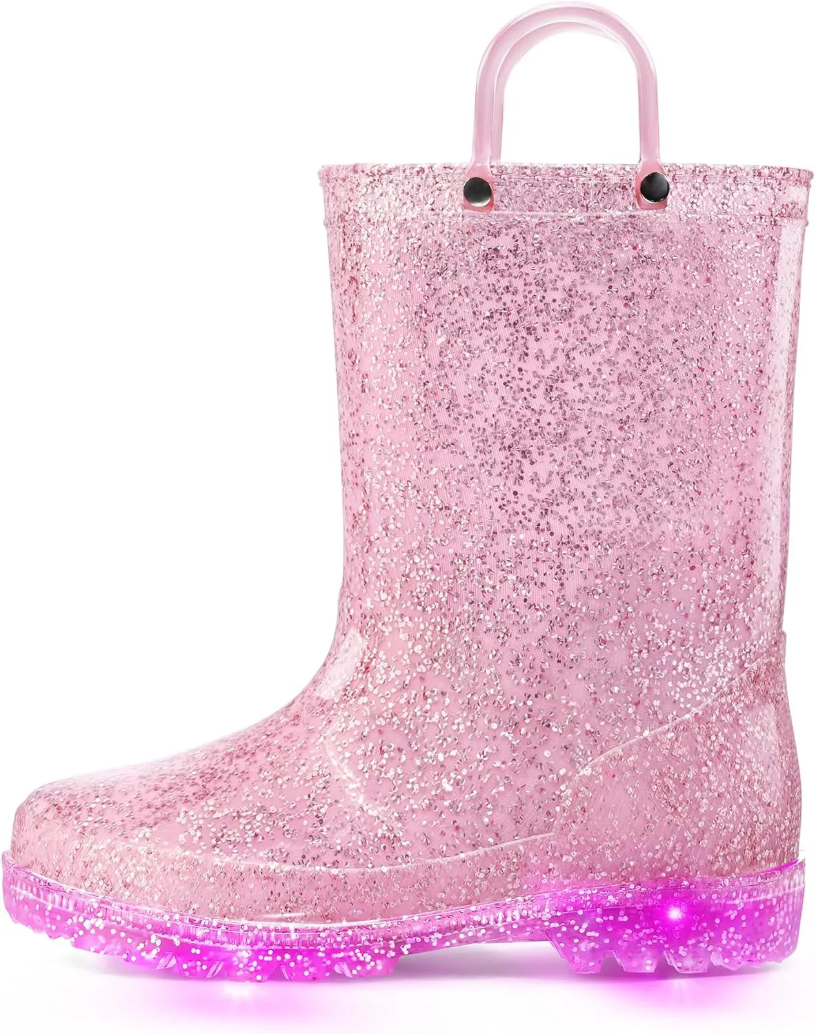 K KomForme Kids Rain Boots, Waterproof Light up Boots with Easy-on Handles