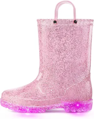 K KomForme Kids Rain Boots, Waterproof Light up Boots with Easy-on Handles
