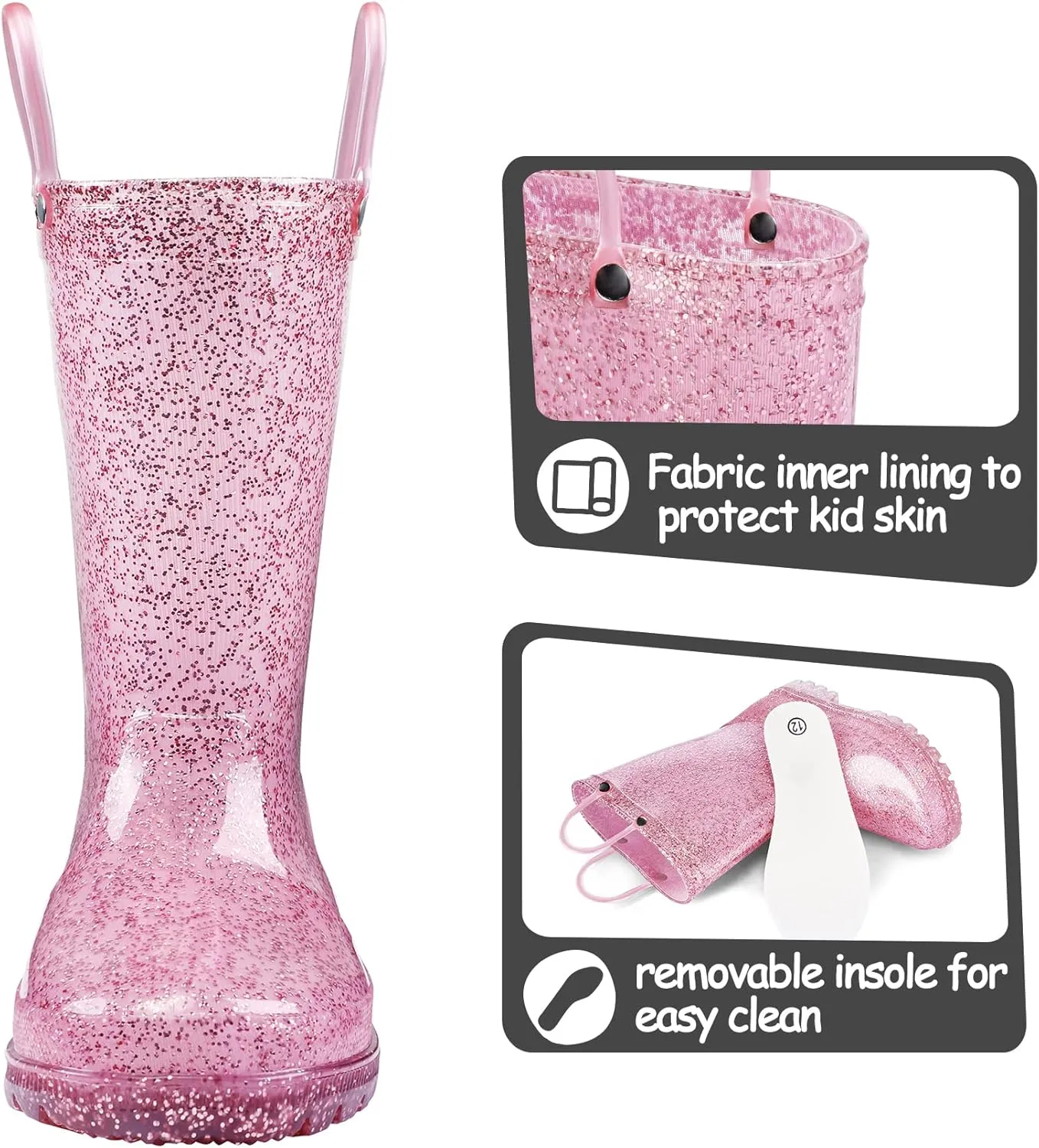 K KomForme Kids Rain Boots, Waterproof Light up Boots with Easy-on Handles