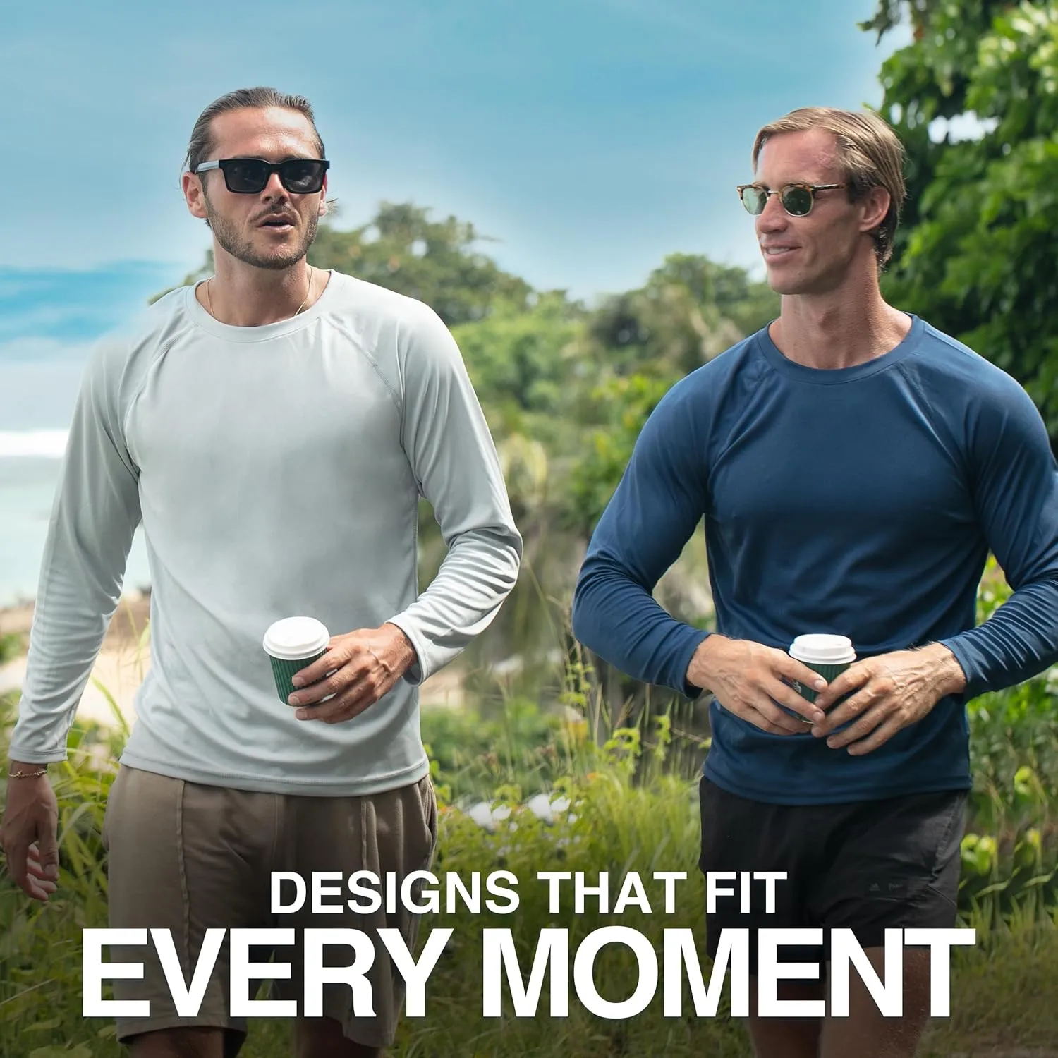 Kanu Surf Men's Rash Guard Long Sleeve Swim Shirts for Men SPF UPF 50 Sun Protection Fishing and Running Shirt