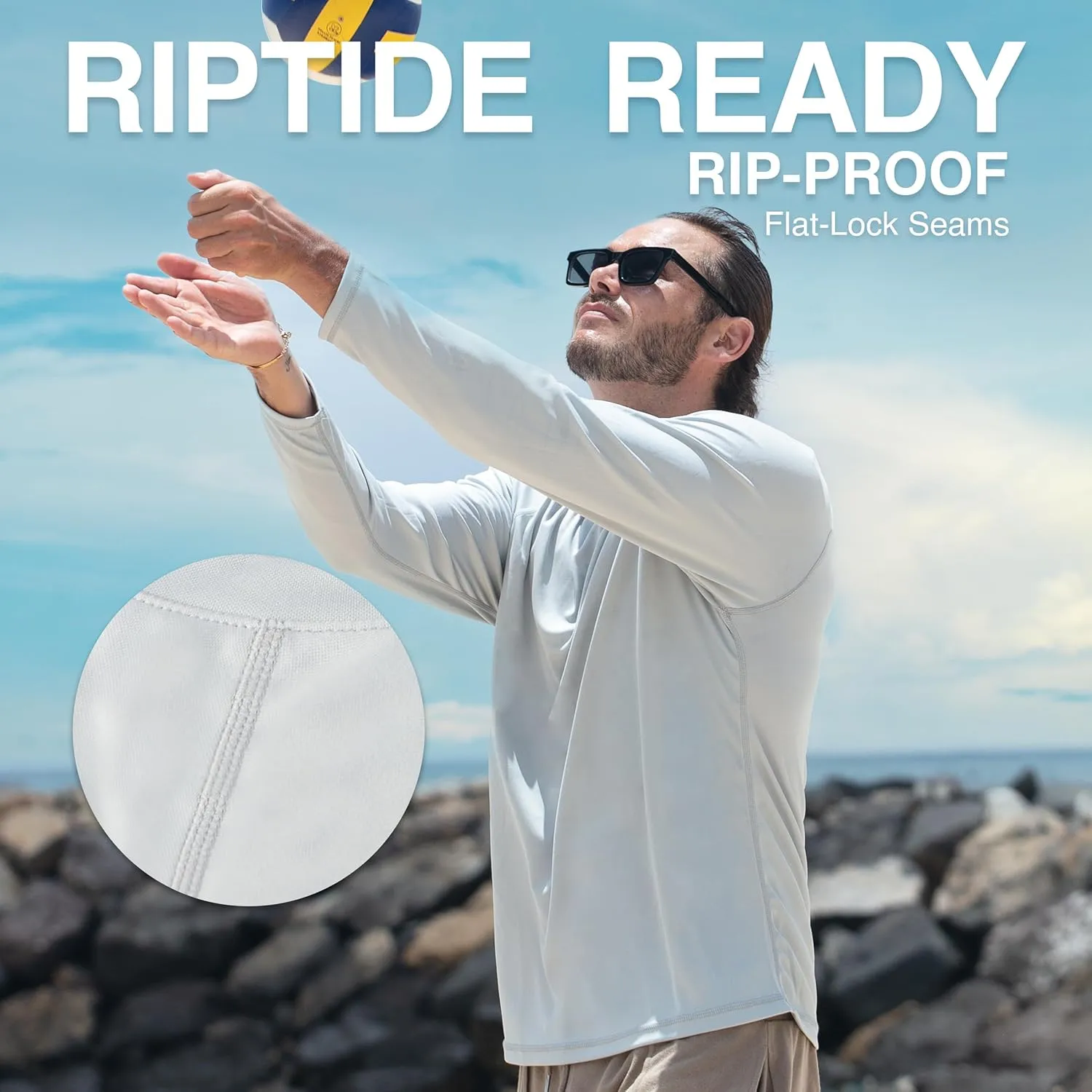 Kanu Surf Men's Rash Guard Long Sleeve Swim Shirts for Men SPF UPF 50 Sun Protection Fishing and Running Shirt