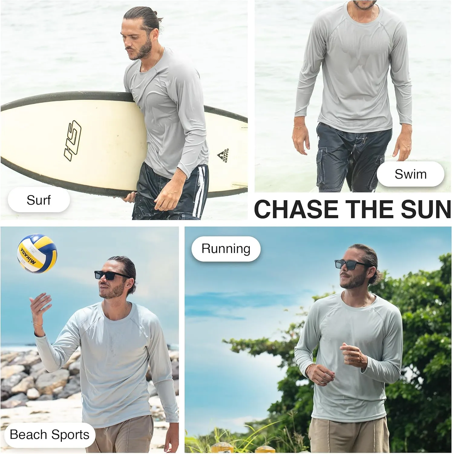 Kanu Surf Men's Rash Guard Long Sleeve Swim Shirts for Men SPF UPF 50 Sun Protection Fishing and Running Shirt