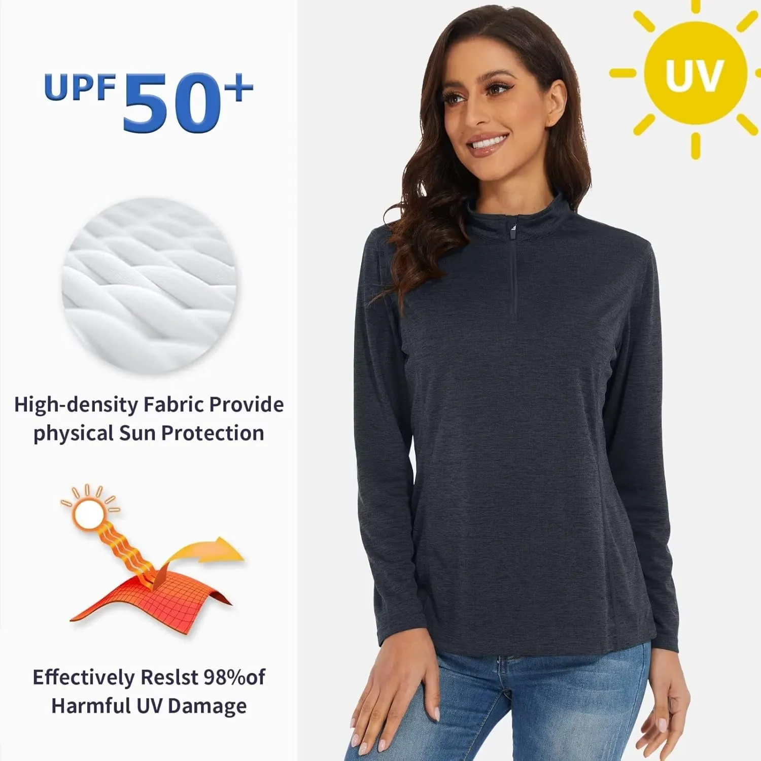 KEFITEVD Women's UPF 50  Long Sleeve Golf Shirts 1/4 Zip UV Sun Protection SPF Shirt Quick Dry Summer Tops for Hiking Running