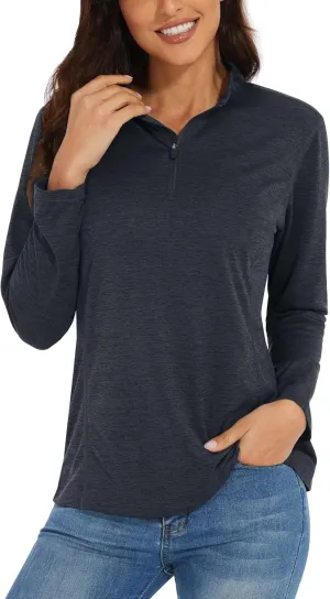 KEFITEVD Women's UPF 50  Long Sleeve Golf Shirts 1/4 Zip UV Sun Protection SPF Shirt Quick Dry Summer Tops for Hiking Running
