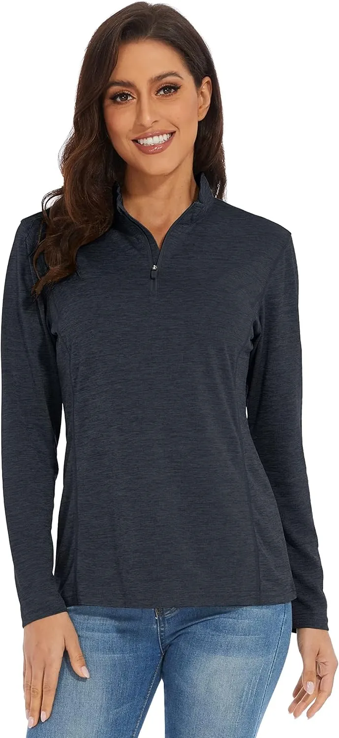 KEFITEVD Women's UPF 50  Long Sleeve Golf Shirts 1/4 Zip UV Sun Protection SPF Shirt Quick Dry Summer Tops for Hiking Running