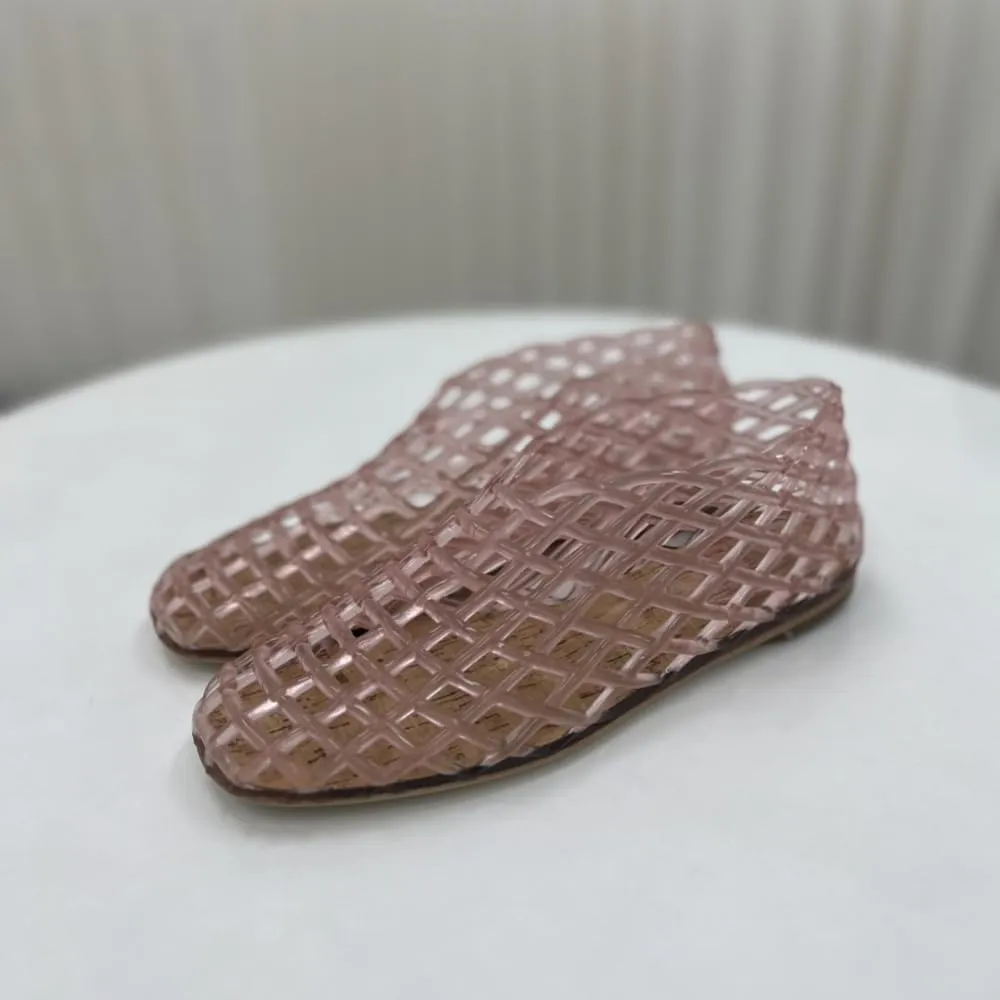 keleimusi Women's Woven Jelly Flats Slip-On Square Toe Mesh Ballet Flats Sole Lightweight Breathable Summer Slides Clear Hollow Jelly Sandals Beach Ballerina Shoes