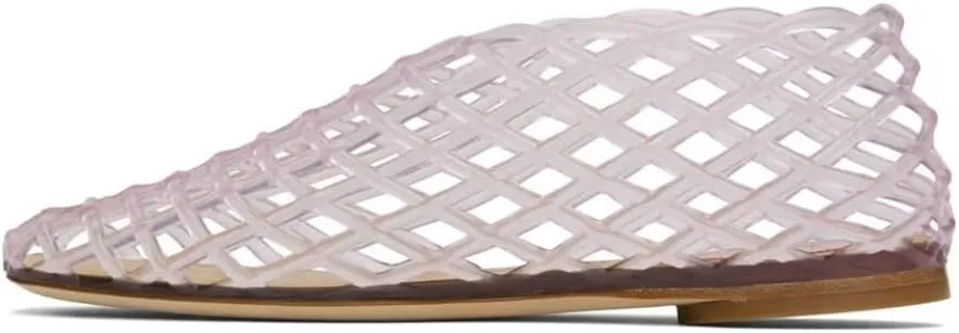 keleimusi Women's Woven Jelly Flats Slip-On Square Toe Mesh Ballet Flats Sole Lightweight Breathable Summer Slides Clear Hollow Jelly Sandals Beach Ballerina Shoes