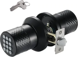 Keypad Door Knob Lock, Keyless Entry Door Knob with Anti-Slip Handle, Auto Lock, Waterproof Electronic Black Door Knob, Safe and Easy Installation for Home, Office, Hotel and Garage