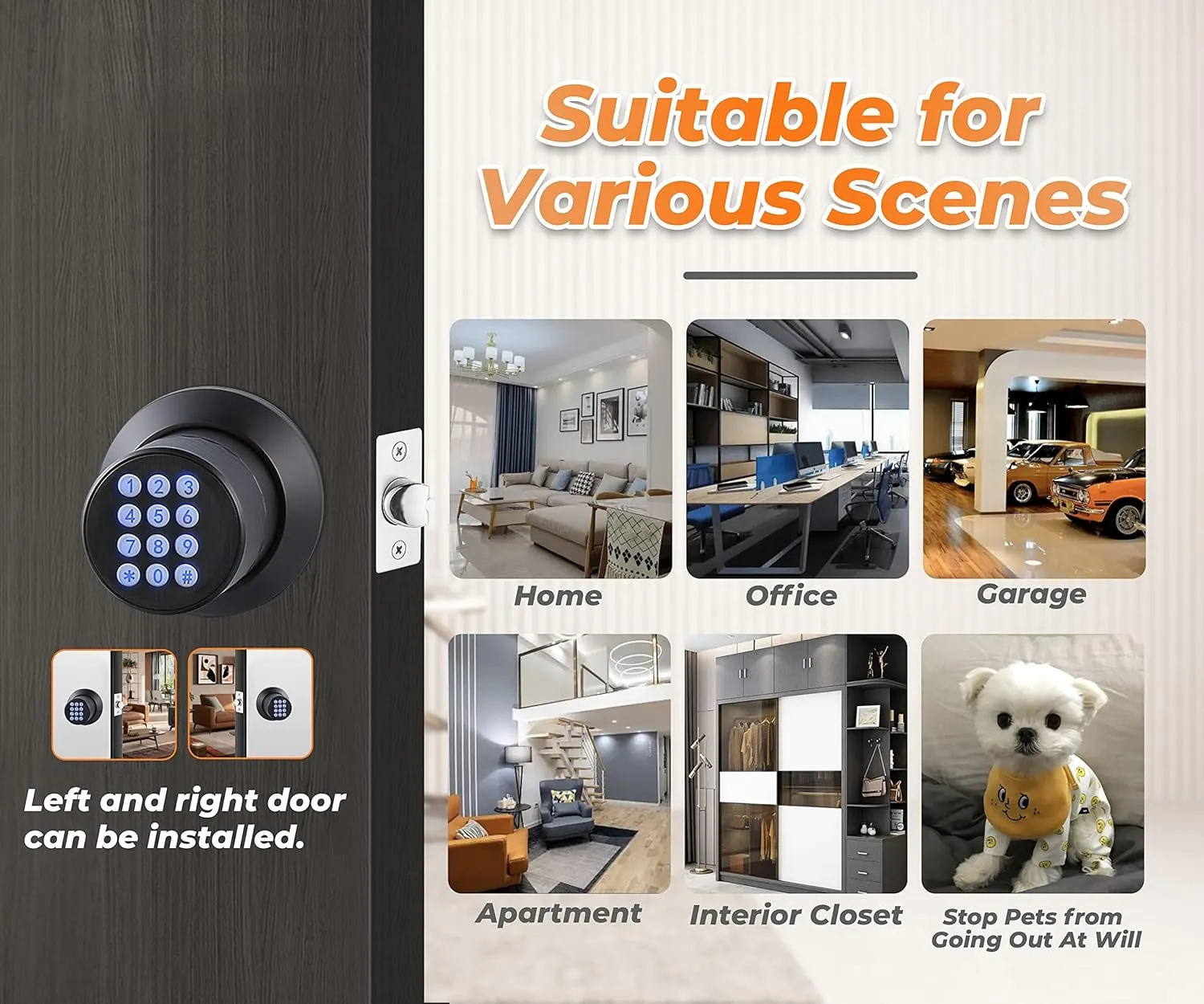 Keypad Door Knob Lock, Keyless Entry Door Knob with Anti-Slip Handle, Auto Lock, Waterproof Electronic Black Door Knob, Safe and Easy Installation for Home, Office, Hotel and Garage
