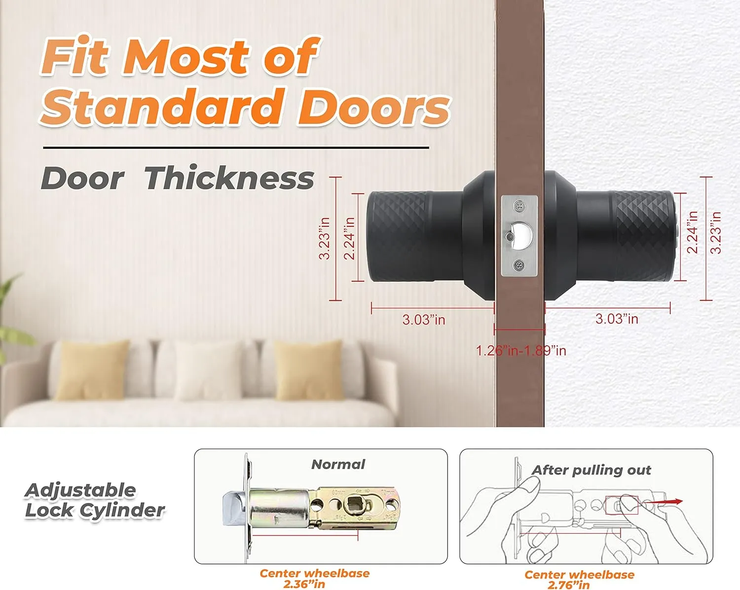 Keypad Door Knob Lock, Keyless Entry Door Knob with Anti-Slip Handle, Auto Lock, Waterproof Electronic Black Door Knob, Safe and Easy Installation for Home, Office, Hotel and Garage