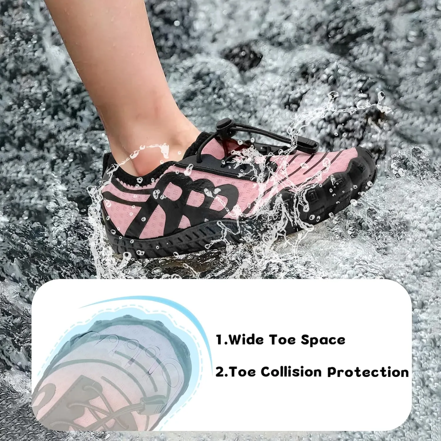 Kids Water Shoes Boys Girls Quick-Dry Beach Lightweight Toddler Barefoot Shoes Slip On Soft Walking Sneakers for Swim Beach Pool Black