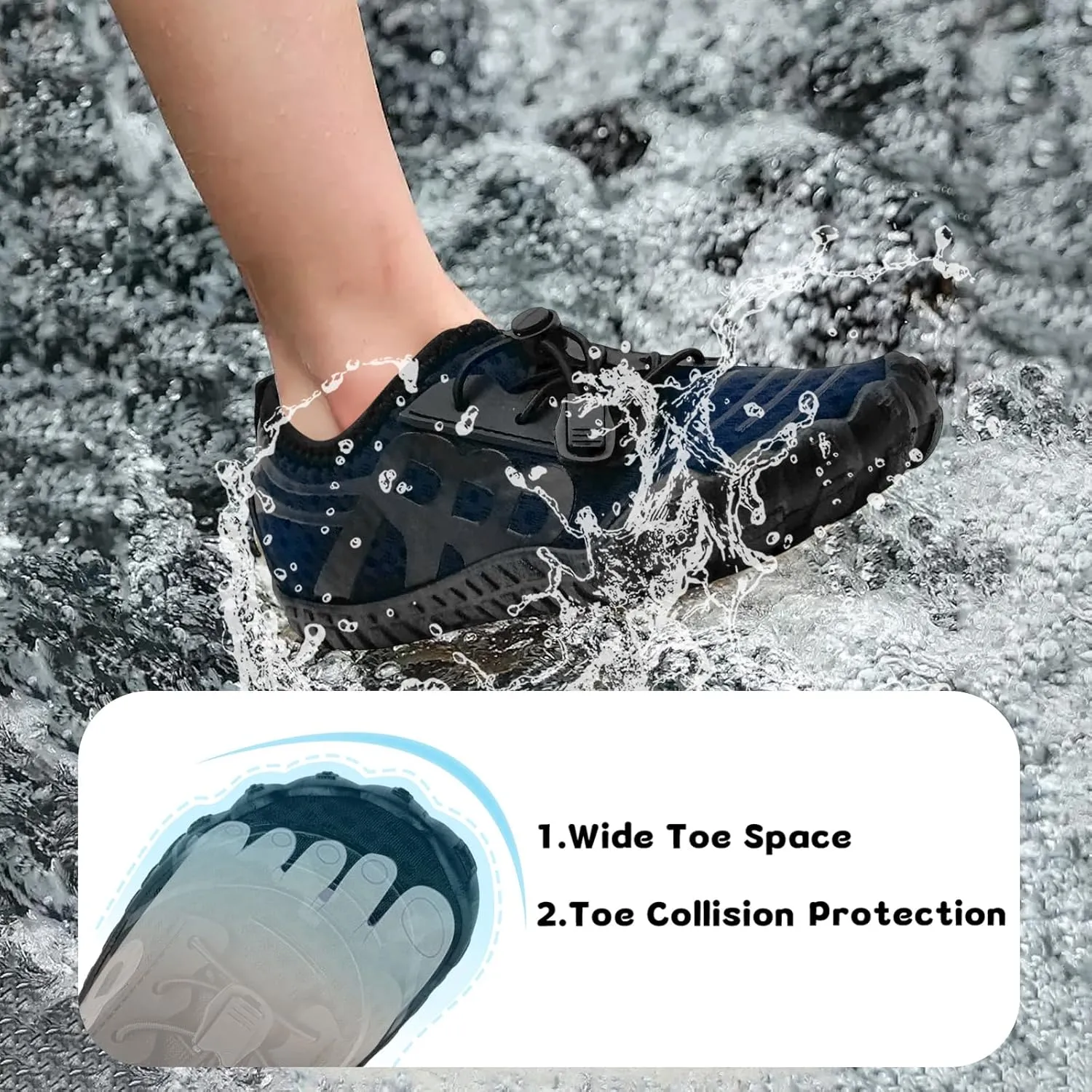 Kids Water Shoes Boys Girls Quick-Dry Beach Lightweight Toddler Barefoot Shoes Slip On Soft Walking Sneakers for Swim Beach Pool Black