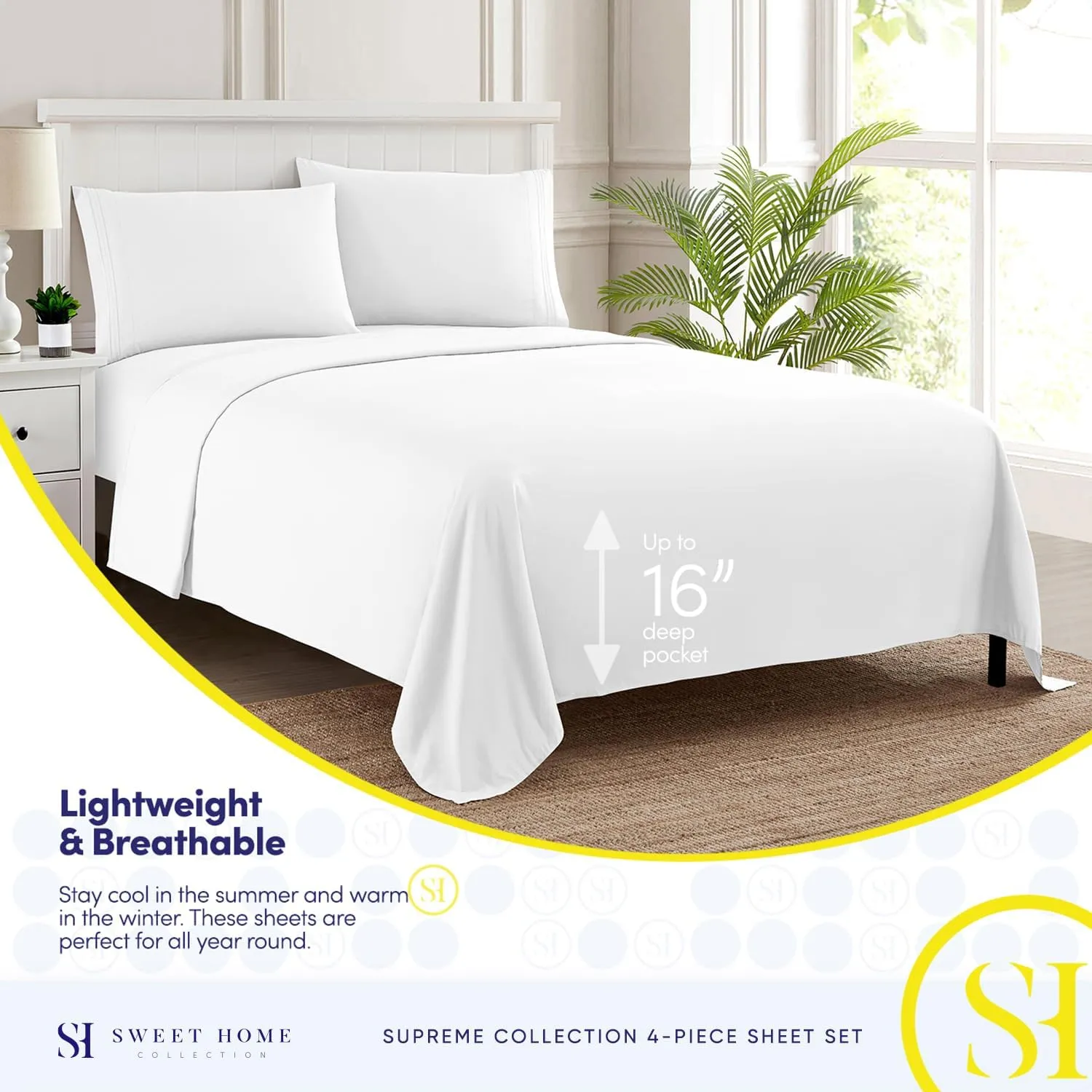 King Size Sheets - Breathable Luxury Bed Sheets with Full Elastic & Secure Corner Straps Built In - 1800 Supreme Collection Extra Soft Deep Pocket Bedding Set, Sheet Set, King, White
