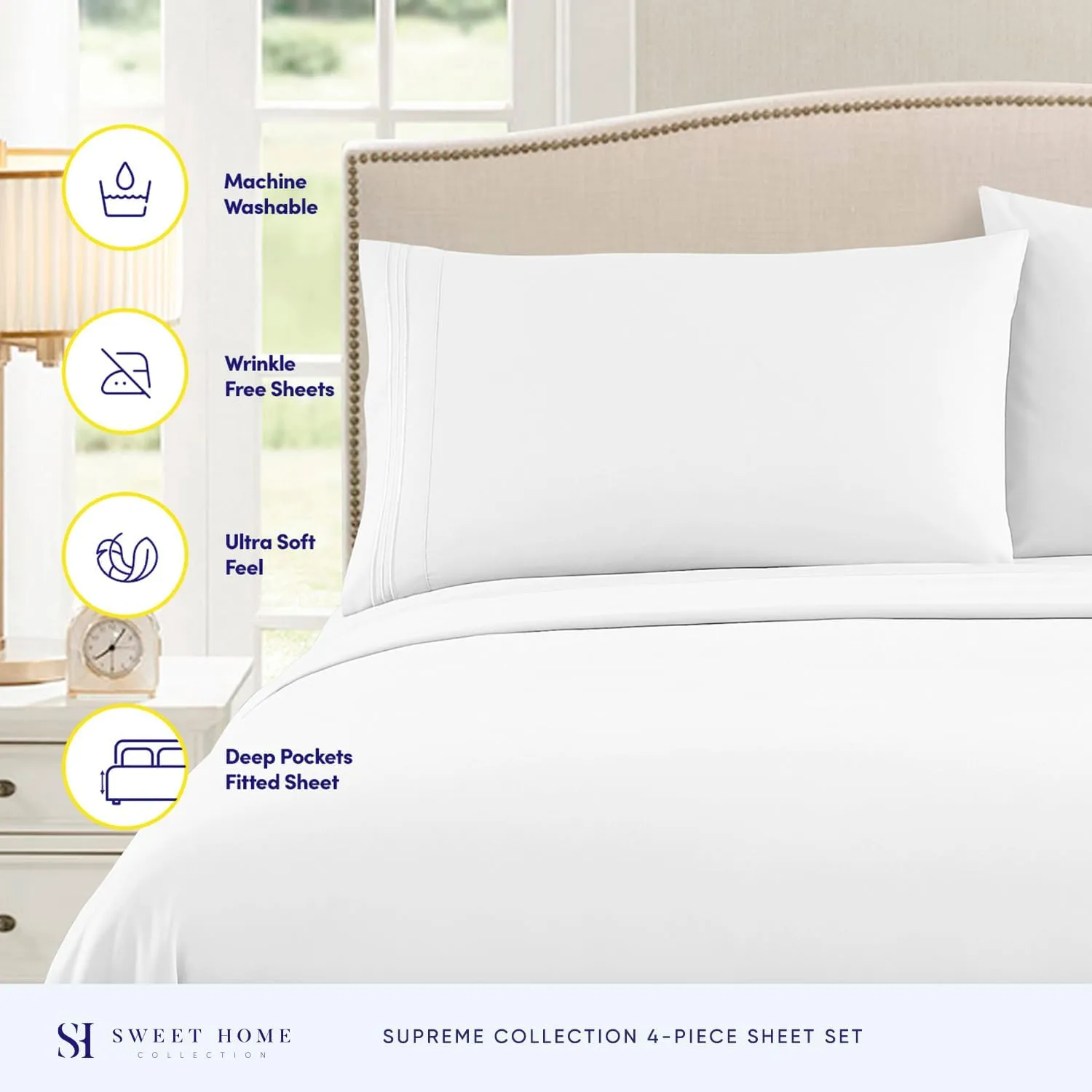 King Size Sheets - Breathable Luxury Bed Sheets with Full Elastic & Secure Corner Straps Built In - 1800 Supreme Collection Extra Soft Deep Pocket Bedding Set, Sheet Set, King, White