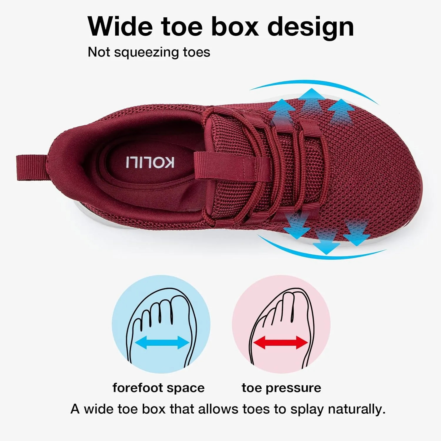 KOLILI Women's Wide Toe Box Shoes Easy Slip On Cushion Walking Sneakers