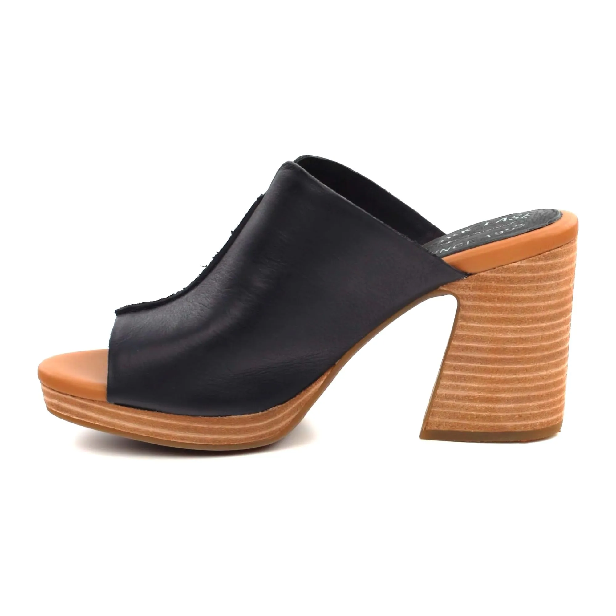 KORK-EASE Harlin Women's Wedge Sandal - Retro Slide with Buttery-Soft Leather and Flared Heel 8 Black