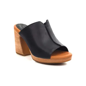 KORK-EASE Harlin Women's Wedge Sandal - Retro Slide with Buttery-Soft Leather and Flared Heel 8 Black
