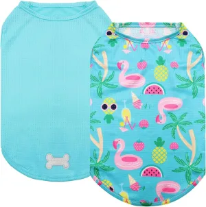 KYEESE 2 Pack Dog Shirts Hawaii Quick Dry Lightweight with Reflective Label Tank Top Sleeveless Vest Great for Summer Cat Clothes Flamingo Pattern Sun Protection, Small