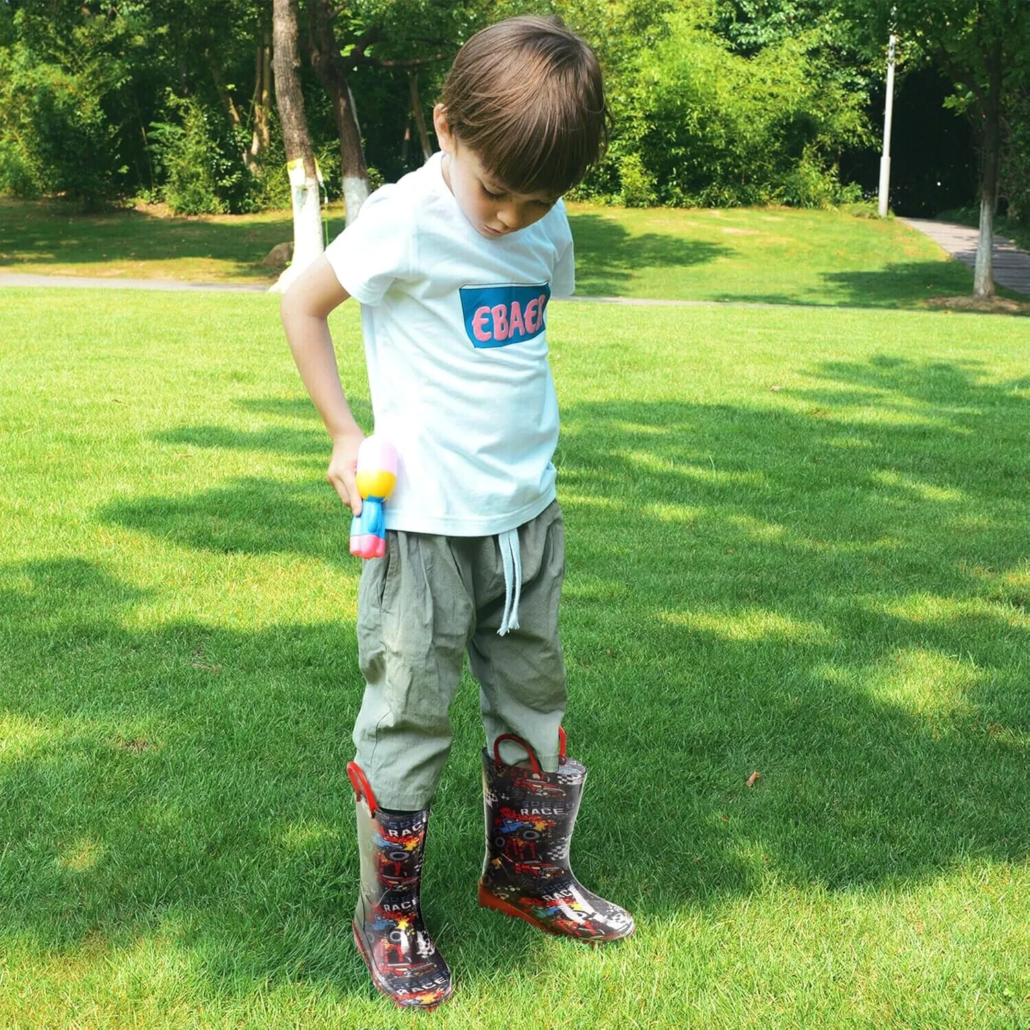 landchief Toddler Rain Boots Kids Waterproof Boots for Boys Girls with Easy-on Handles Outdoor Unisex-Child