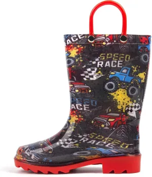 landchief Toddler Rain Boots Kids Waterproof Boots for Boys Girls with Easy-on Handles Outdoor Unisex-Child