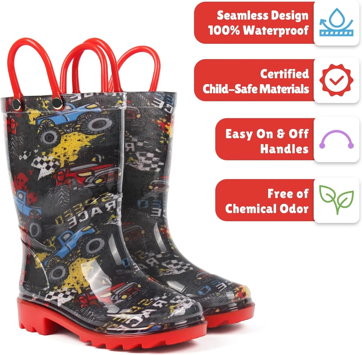 landchief Toddler Rain Boots Kids Waterproof Boots for Boys Girls with Easy-on Handles Outdoor Unisex-Child
