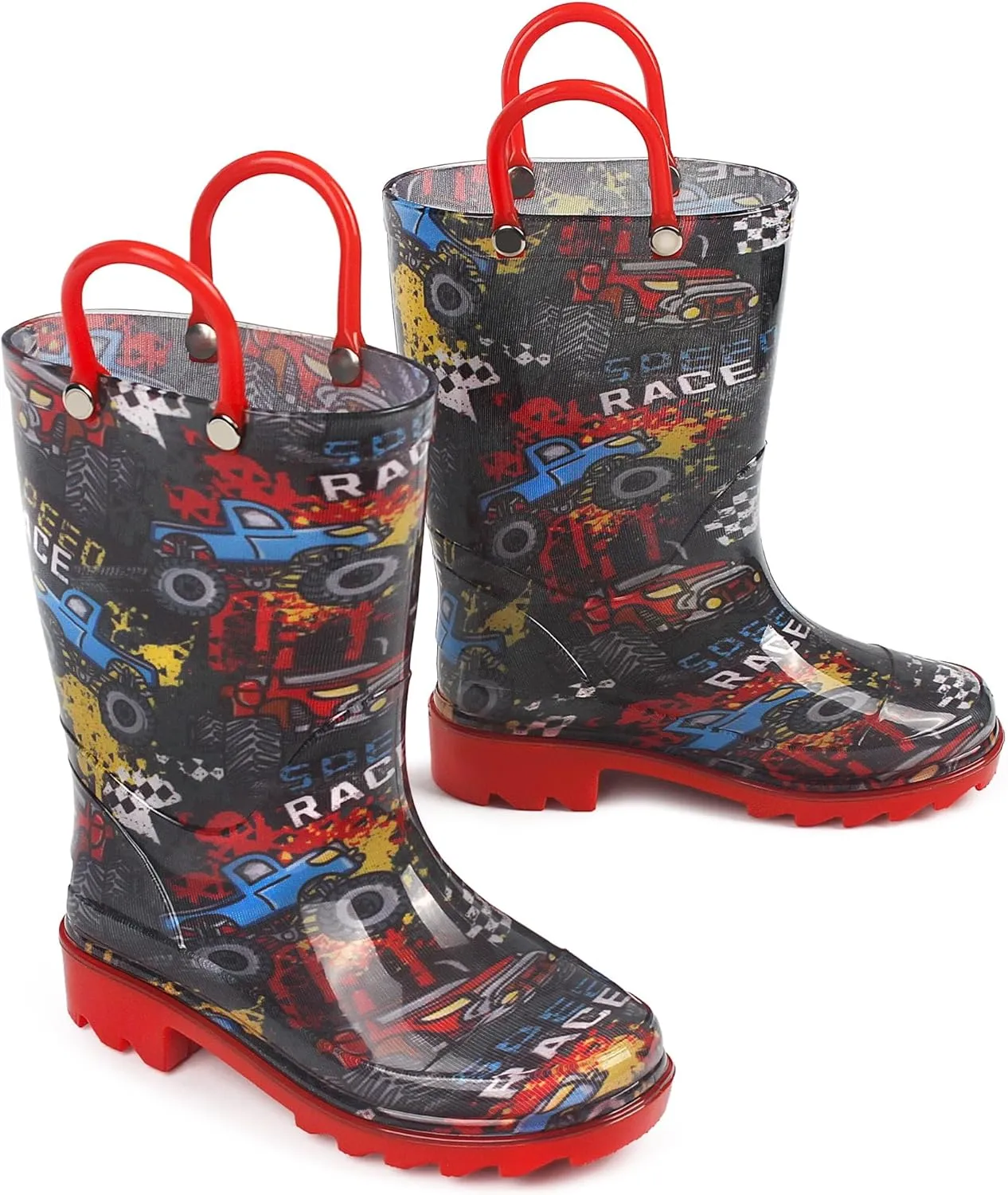 landchief Toddler Rain Boots Kids Waterproof Boots for Boys Girls with Easy-on Handles Outdoor Unisex-Child