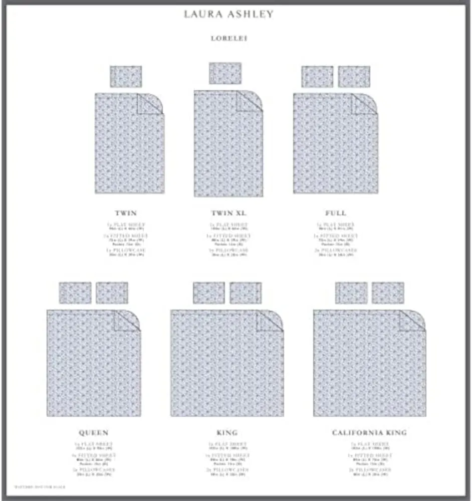 Laura Ashley - King Sheets, Soft Sateen Cotton Bedding Set - Sleek, Smooth, & Breathable Home Decor (Lorelei Dark Blue, King)