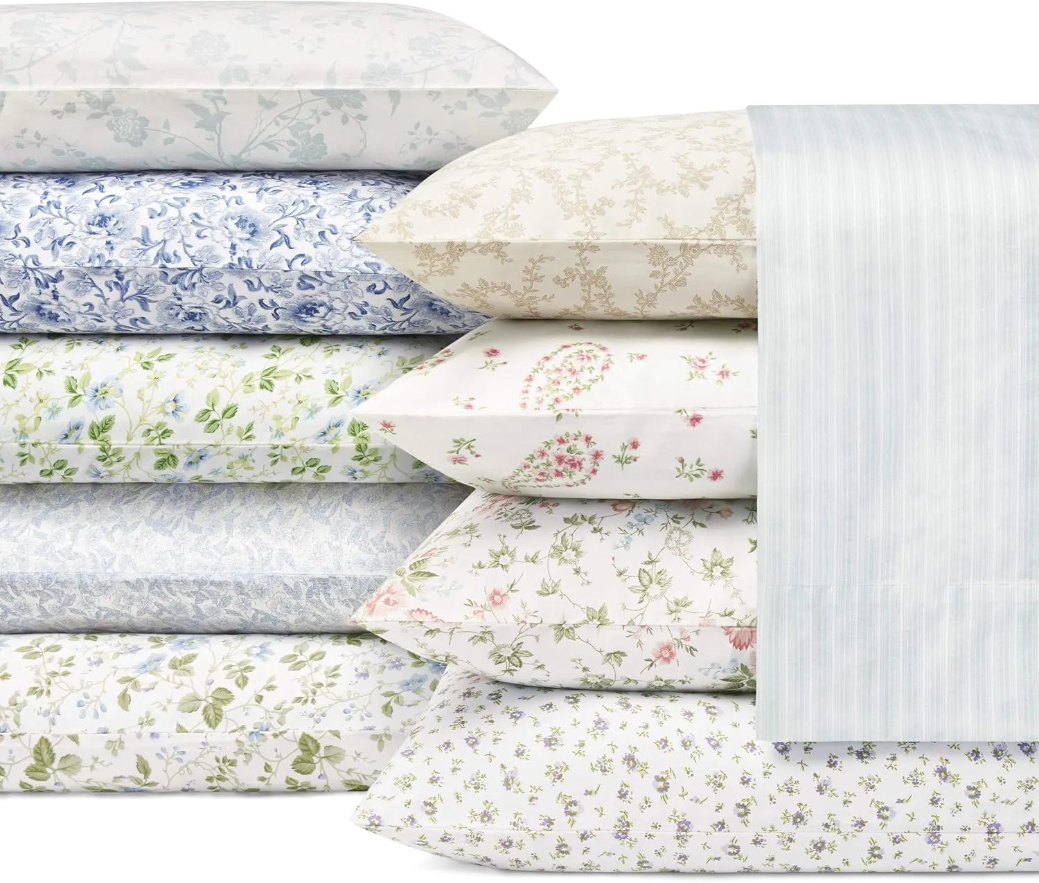 Laura Ashley - King Sheets, Soft Sateen Cotton Bedding Set - Sleek, Smooth, & Breathable Home Decor (Lorelei Dark Blue, King)