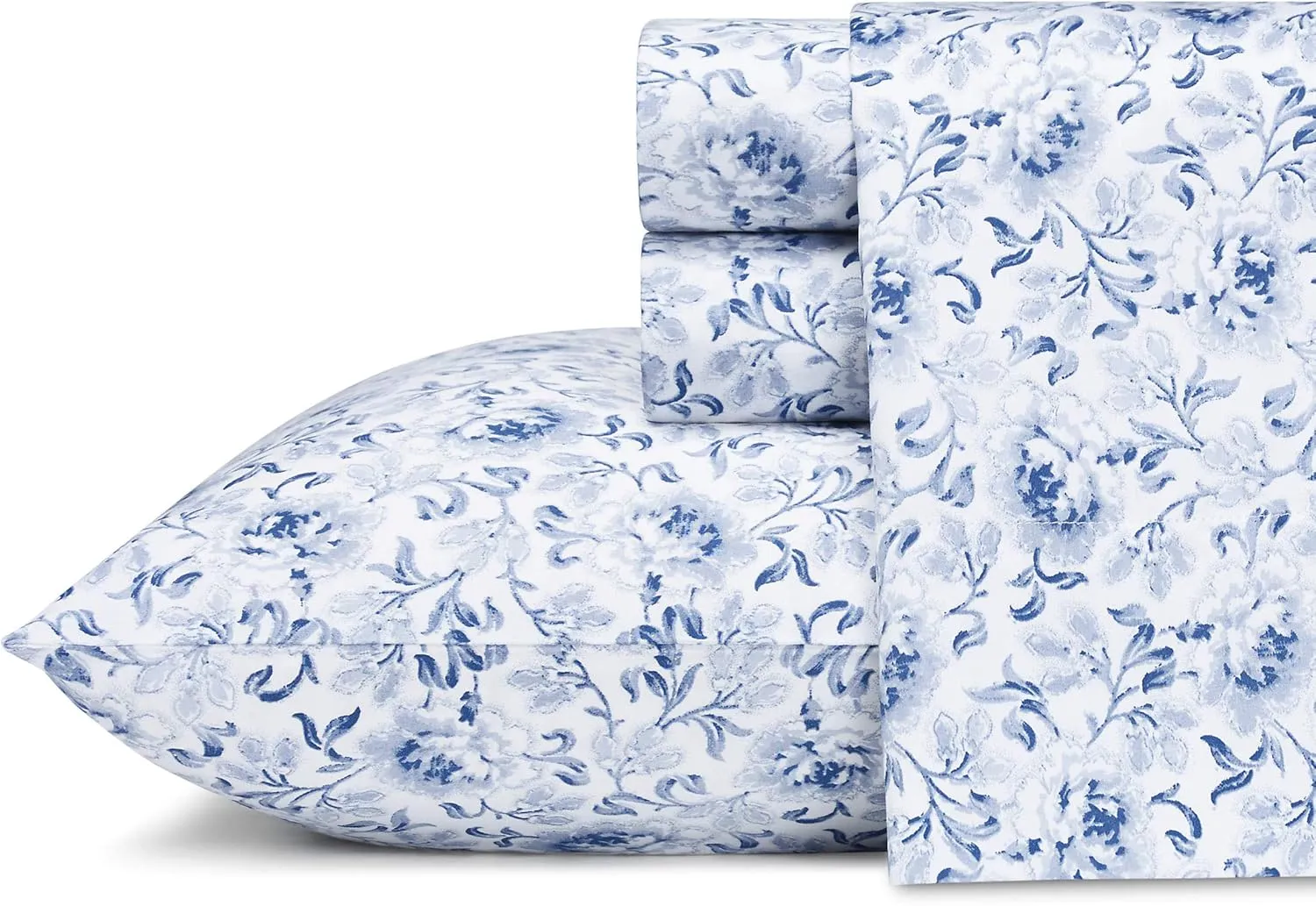 Laura Ashley - King Sheets, Soft Sateen Cotton Bedding Set - Sleek, Smooth, & Breathable Home Decor (Lorelei Dark Blue, King)