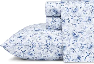 Laura Ashley - King Sheets, Soft Sateen Cotton Bedding Set - Sleek, Smooth, & Breathable Home Decor (Lorelei Dark Blue, King)