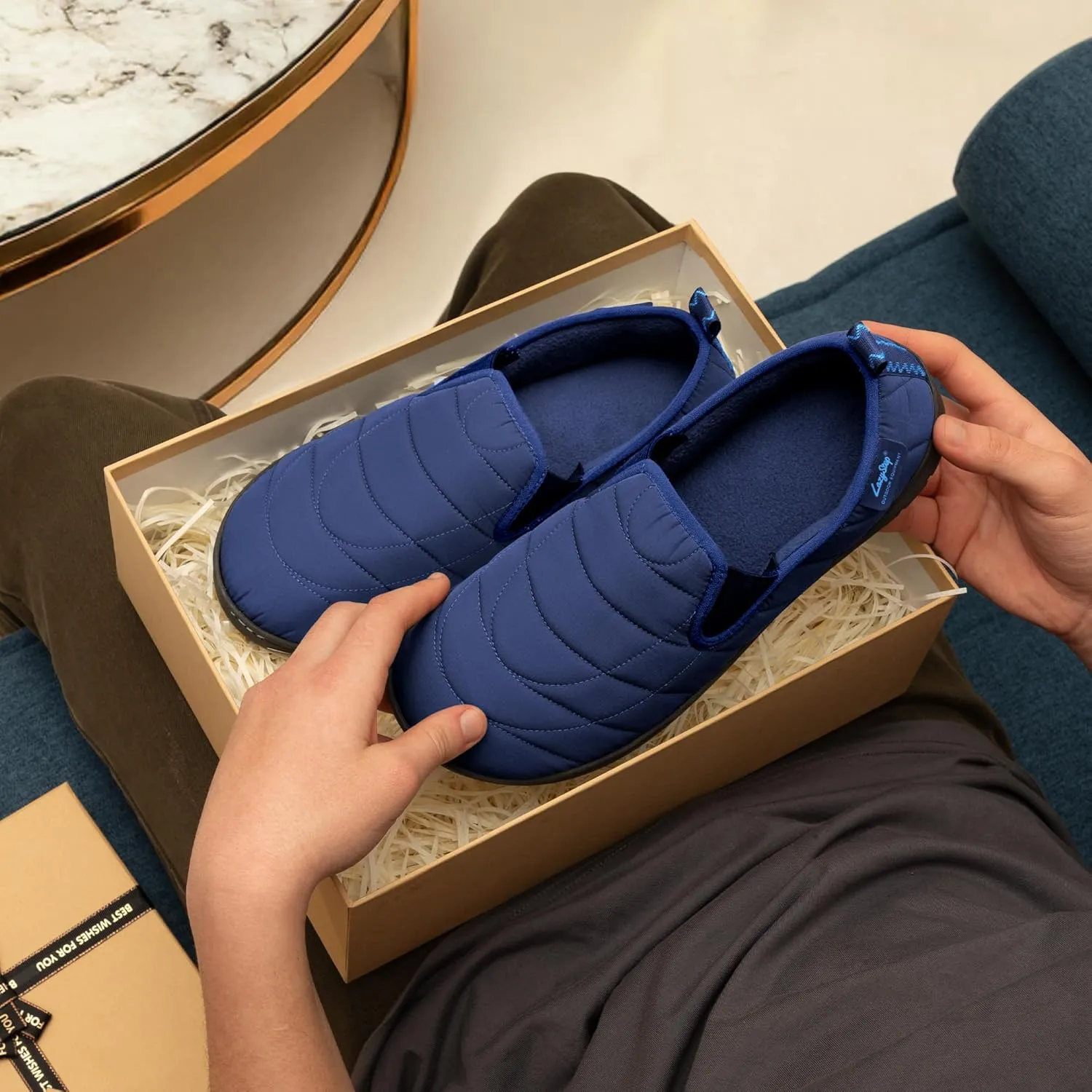 LazyStep Men's Loafer Slippers with Memory Foam and Indoor Outdoor House Shoes