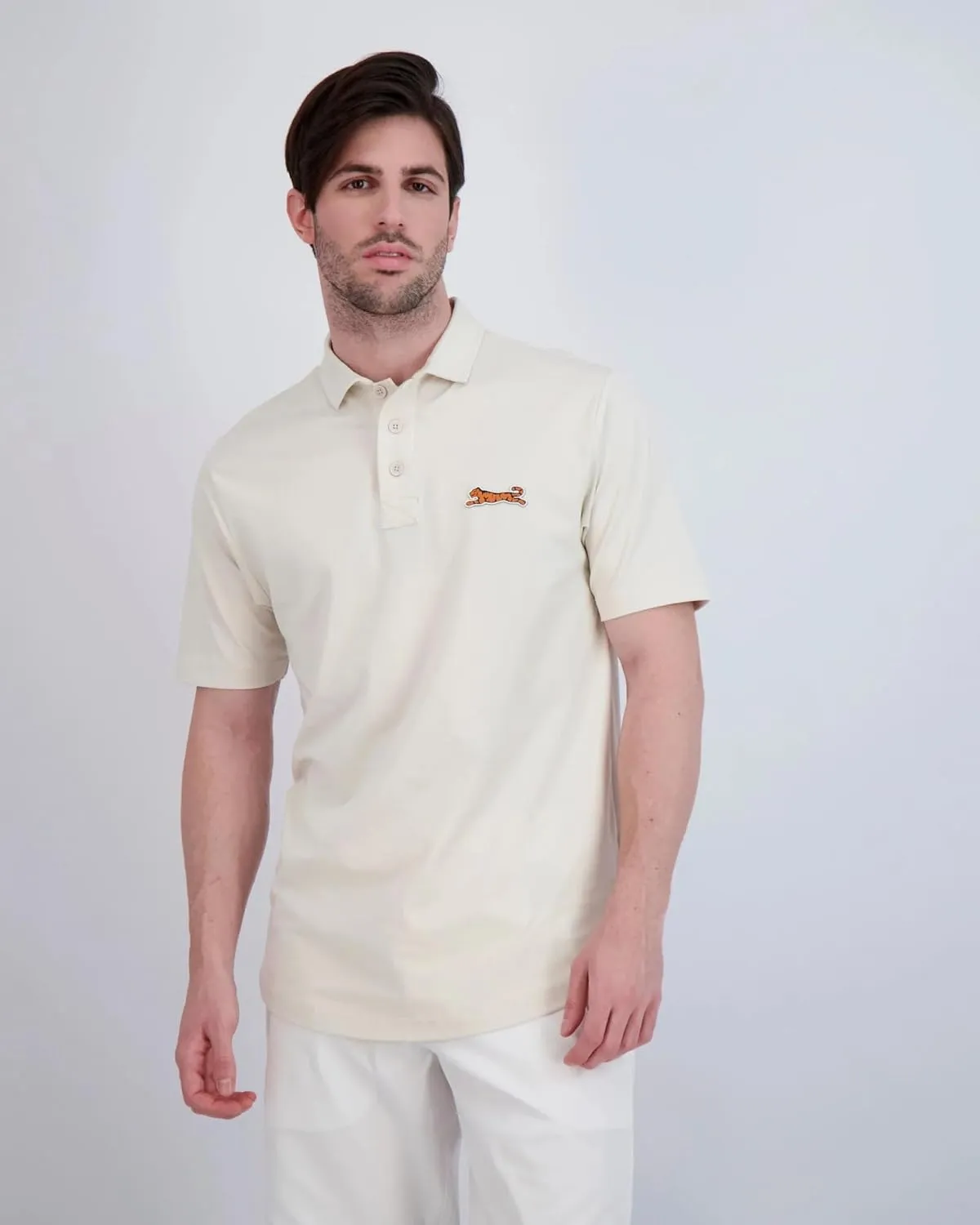 Le TIGRE Mens Classic Polo - Cotton, Polyester, and Elastane Blend Collared Short Sleeve Shirt with Button Closure